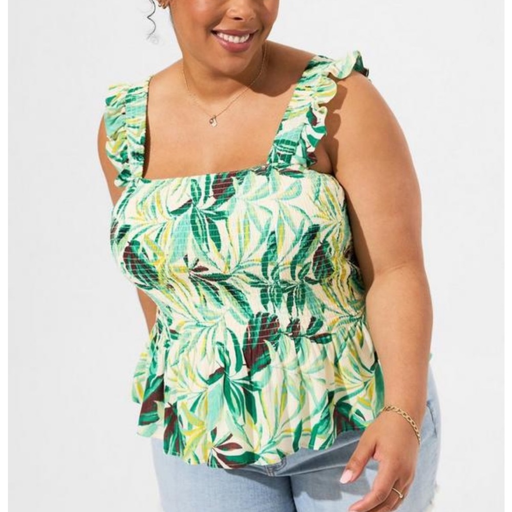 Torrid Peplum Crinkle Gauze Smocked Top